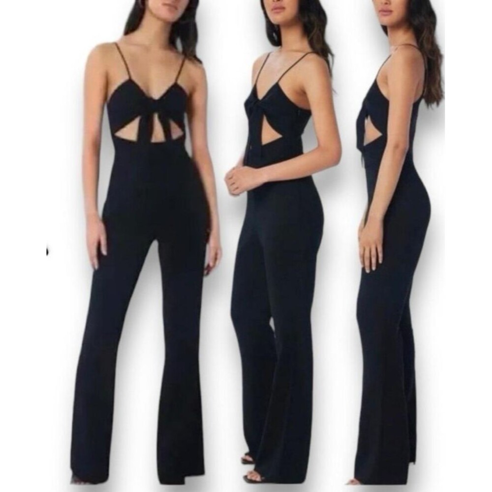 NWT LITA by Ciara Black Sleeveless Tie Back Cutout Flare Jumpsuit Womens M